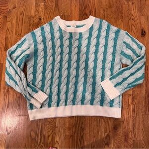 BiBi Turquoise and Ivory Cable Knit Sweater Size XL